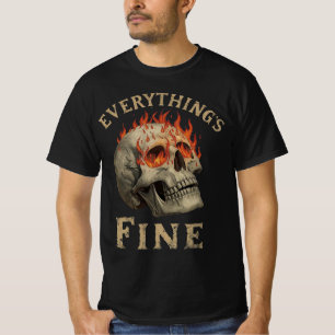 T-shirt graphique drôle crâne flamme – Tout va bie