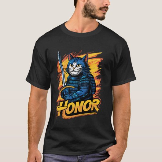T-shirt Graphique du chat samouraï d'honneur (Devant)