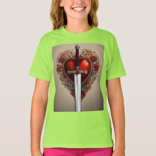 T-shirt graphique en coeur et épée