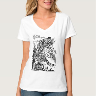 T-Shirt Graphique Fleur de Lotus Abstraite, Paon &