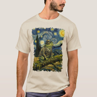 T-shirt Graphique Grenouille Vintage Style Van Gogh Nuit É