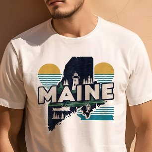T-shirt Graphique Iconique de Voyage Rétro dans le Maine