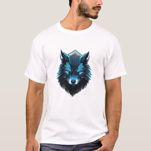 T-Shirt Graphique Loup Cyber Bleu (Devant)