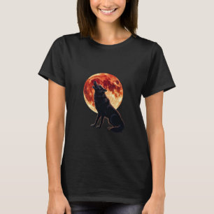 T-Shirt Graphique Lune de Sang Loup Hurleur
