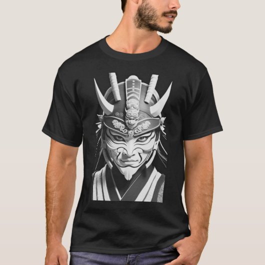 T-Shirt Graphique Masque de Samouraï Noir (Devant)