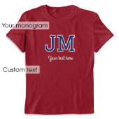 T-shirt Graphique Monogramme personnalisé Nom Texte Bleu M
