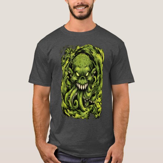 T-Shirt Graphique Monstre Tentacule Vert Flippant (Devant)