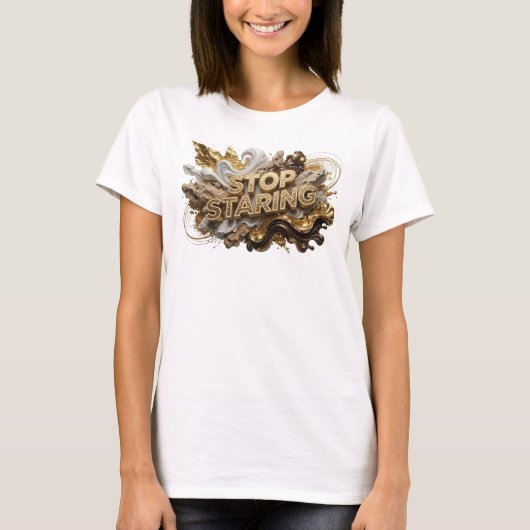 T-shirt graphique orange frappant STOP REGARDEZ (Devant)