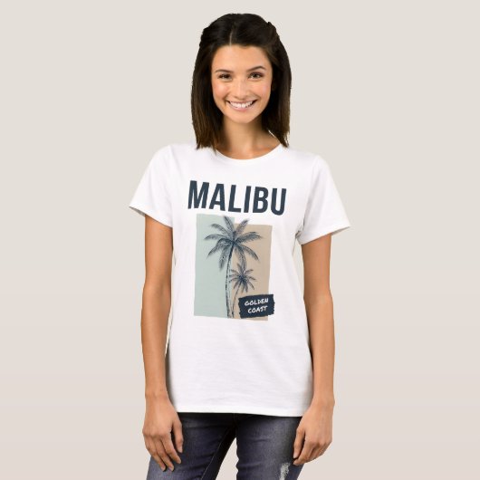 T-Shirt Graphique Palmier de la Plage de Malibu Ca (Devant entier)