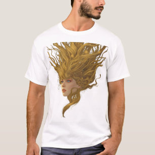 T-Shirt Graphique Portrait de Déesse Dorée Éthérée