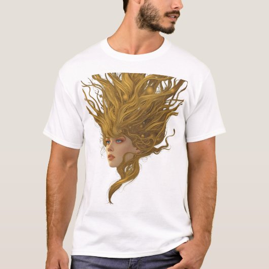 T-Shirt Graphique Portrait de Déesse Dorée Éthérée (Devant)
