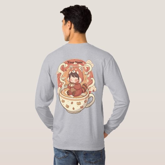 T-shirt graphique pour hommes au café Panda Rouge (Dos entier)