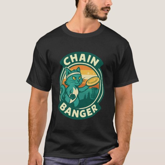 T-shirt Graphique Rétro Chat Chain Banger Disc Golf (Devant)
