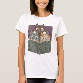 T-shirt graphique rétro Chats curieux de lecture,