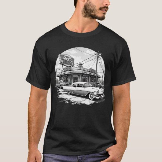 T-shirt graphique Retro Diner & Voitures Classique (Devant)