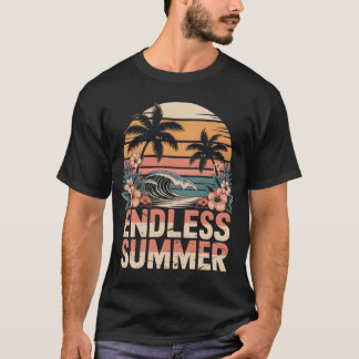 T-shirt Graphique Rétro Endless Summer Wave Hibiscus Sunse