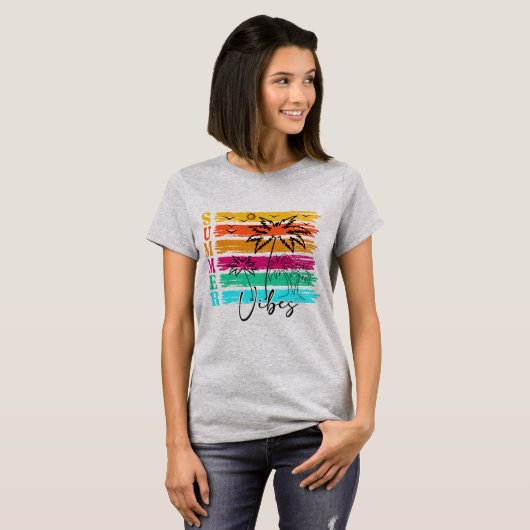 T-shirt Graphique Rétro Vibes d'été Palm Tree (Devant entier)
