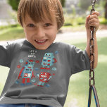 T-shirt Graphique Robots rétro-messages personnalisés et n<br><div class="desc">Vous pouvez customiser le slogan "LET'S GO NUTS" sur ce tee graphique avec votre propre message personnalisé. Cette chemise amusante présente de jolies illustrations de robots rétro dans des tons rouges et bleus,  ainsi que des noix de hexa.</div>