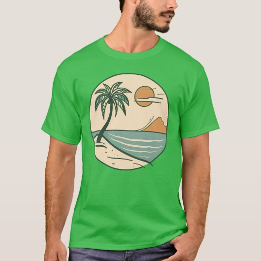 T-shirt graphique scène de plage tropicale minimal (Devant)