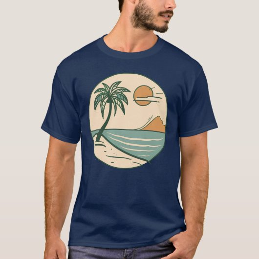 T-shirt graphique scène de plage tropicale minimal (Devant)