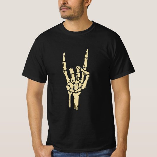 T-Shirt Graphique Signe de Main Rock Skeleton - Go (Devant)