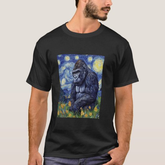 T-shirt Graphique singe gorille dans le style de Van Gogh (Devant)