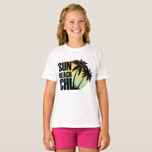 T-shirt Graphique Sun, Beach & Chill Palm Tree (Devant entier)