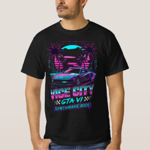 T-Shirt Graphique Synthwave Ride Voiture Rétro Néo