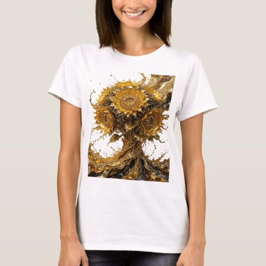 T-shirt graphique tournesols dorés argent trendy (Devant)