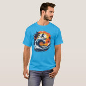 T-Shirt Graphique Vague de Surf au Coucher du Sole (Devant entier)