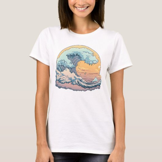 T-Shirt Graphique Vague Océan Pastel (Devant)