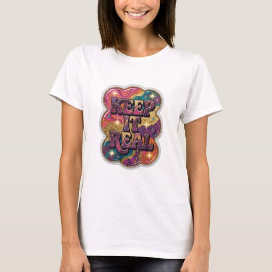 T-shirt graphique violet KEEP IT REAL accrocheur (Devant)