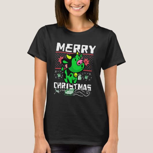 T-shirt Graphiques de vache bébé créés pour le ch Noël lai (Devant)