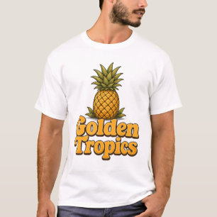 T-shirt Graphiques Rétro Ananas Tropiques Dorés