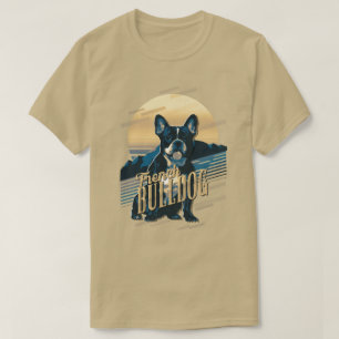 T-shirt Graphiques Rétro Bouledogue Français Bleu ID754