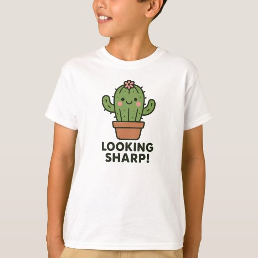 T-shirt Graphisme de cactus vert mignon et pointu (Devant)