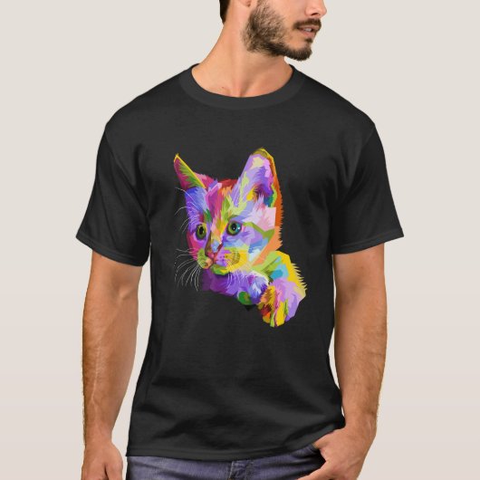 T-shirt Graphisme de chat coloré (Devant)