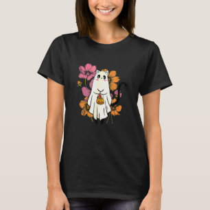 T-shirt Graphisme de chat fantôme floral vintage Halloween
