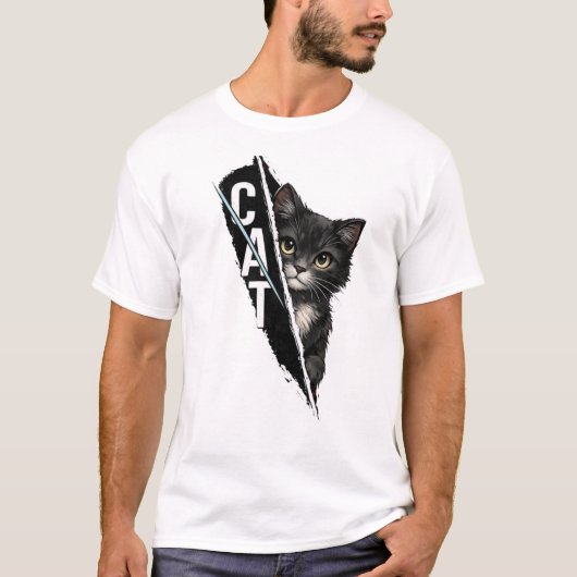 T-shirt Graphisme de chat qui regarde – Chat artistique mo (Devant)