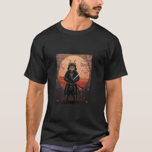 T-shirt Graphisme de chat samouraï guerrier, Art japonais