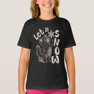 T-shirt Graphisme de chat sous la neige
