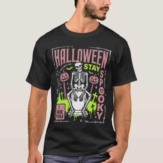 T-shirt Graphisme de cimetière de squelette effrayant Hall (Devant)