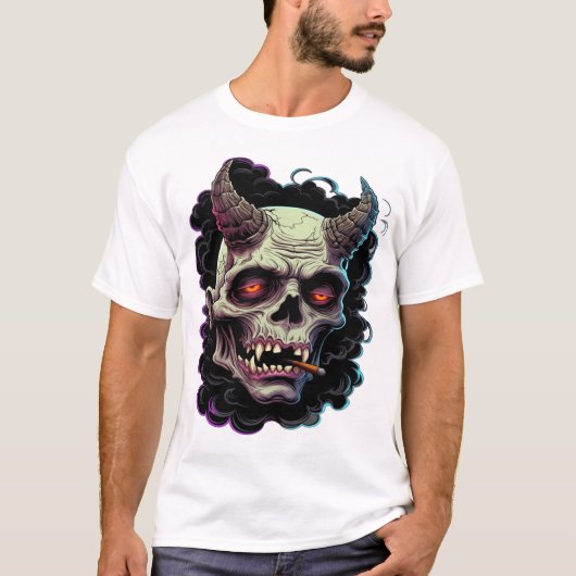 T-shirt Graphisme de monstre Oni cornu Edgy (Devant)