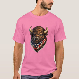 T-shirt Graphisme de tête de buffle patriote américain