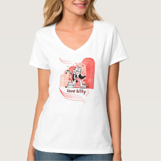 T-shirt Graphisme doodle fantaisiste "Love Kitty"