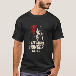 T-shirt Graphisme Faim de Nuit Tardive Loup Pizza Lune