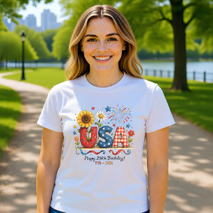T-shirt Graphisme patriotique floral pour le 250e annivers