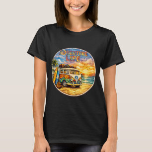 T-shirt Graphisme Rétro Hippie Plage Coucher de Soleil Adv