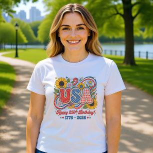 T-shirt Graphisme Tournesol Rétro USA 250e Anniversaire