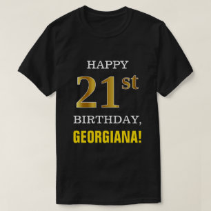 T-shirt Gras, Noir, Faux Or 21ème anniversaire avec nom Ch
